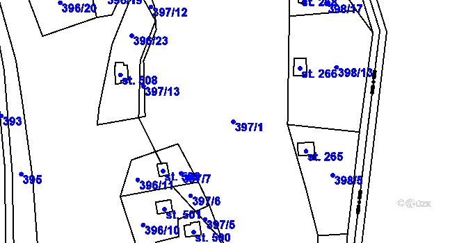 Parcela st. 397/1 v KÚ Kaliště u Ondřejova, Katastrální mapa