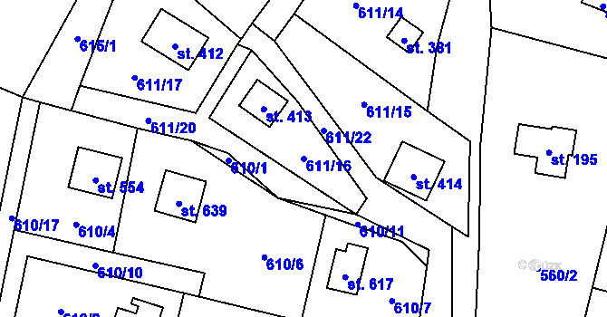 Parcela st. 611/16 v KÚ Kaliště u Ondřejova, Katastrální mapa
