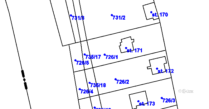 Parcela st. 726/1 v KÚ Kaliště u Ondřejova, Katastrální mapa