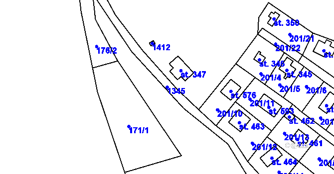 Parcela st. 1345 v KÚ Kaliště u Ondřejova, Katastrální mapa