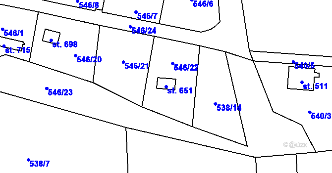 Parcela st. 651 v KÚ Kaliště u Ondřejova, Katastrální mapa