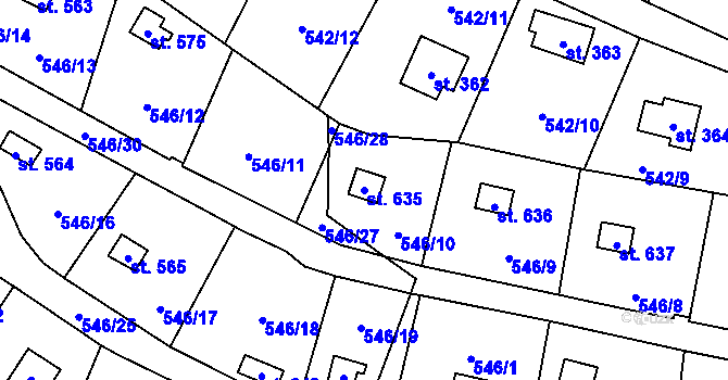 Parcela st. 635 v KÚ Kaliště u Ondřejova, Katastrální mapa