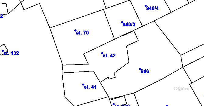 Parcela st. 42 v KÚ Lensedly, Katastrální mapa