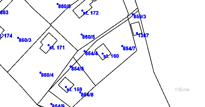 Parcela st. 160 v KÚ Lensedly, Katastrální mapa