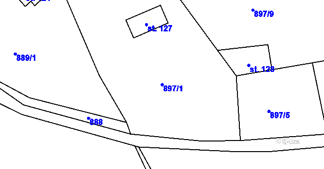 Parcela st. 897/1 v KÚ Lensedly, Katastrální mapa