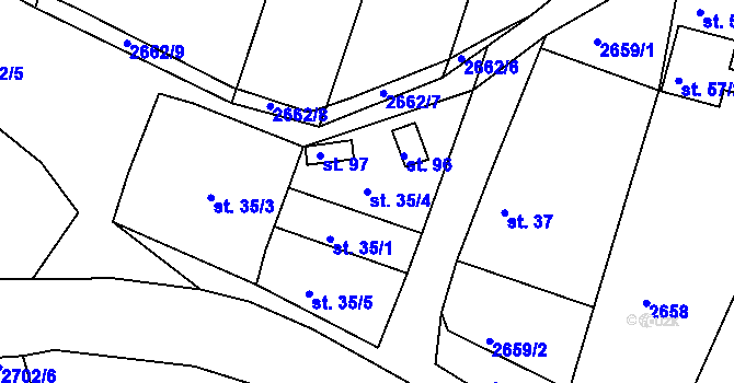 Parcela st. 35/4 v KÚ Kaliště u Českých Budějovic, Katastrální mapa