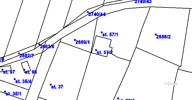 Parcela st. 57/2 v KÚ Kaliště u Českých Budějovic, Katastrální mapa