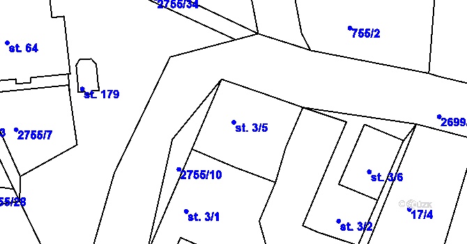 Parcela st. 3/5 v KÚ Třebotovice, Katastrální mapa