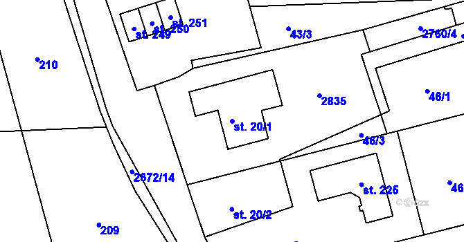 Parcela st. 20/1 v KÚ Třebotovice, Katastrální mapa