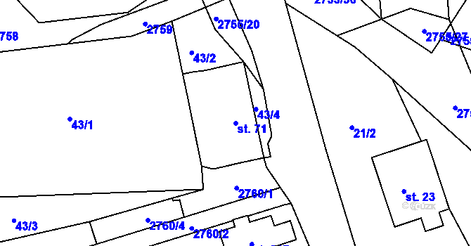 Parcela st. 71 v KÚ Třebotovice, Katastrální mapa
