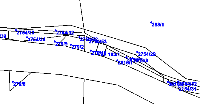 Parcela st. 103/1 v KÚ Třebotovice, Katastrální mapa
