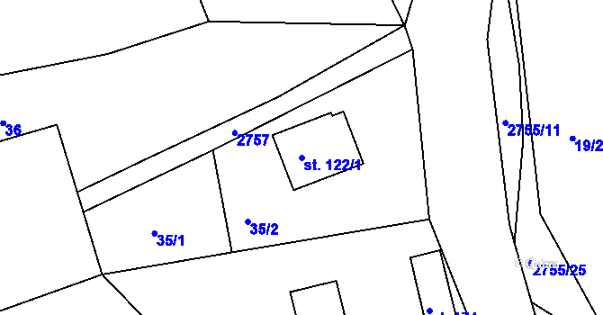 Parcela st. 122/1 v KÚ Třebotovice, Katastrální mapa