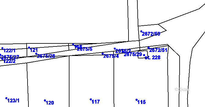 Parcela st. 2675/4 v KÚ Třebotovice, Katastrální mapa
