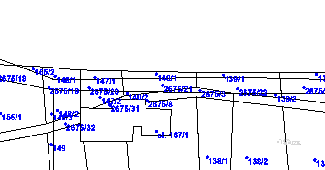 Parcela st. 2675/21 v KÚ Třebotovice, Katastrální mapa