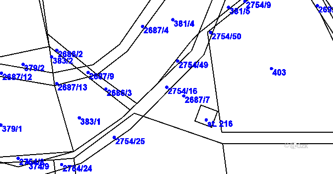 Parcela st. 2754/16 v KÚ Třebotovice, Katastrální mapa