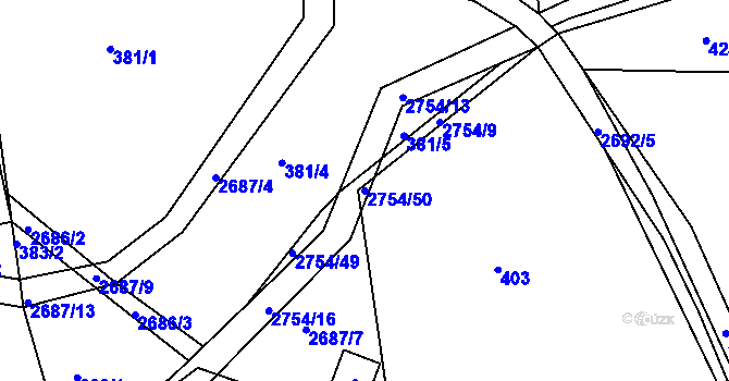 Parcela st. 2754/50 v KÚ Třebotovice, Katastrální mapa