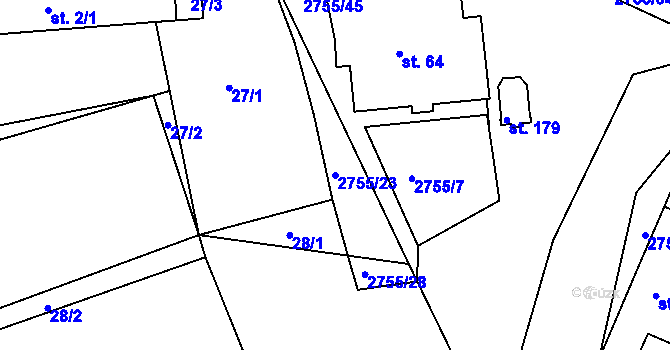 Parcela st. 2755/23 v KÚ Třebotovice, Katastrální mapa