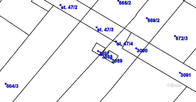 Parcela st. 3087 v KÚ Zaliny, Katastrální mapa