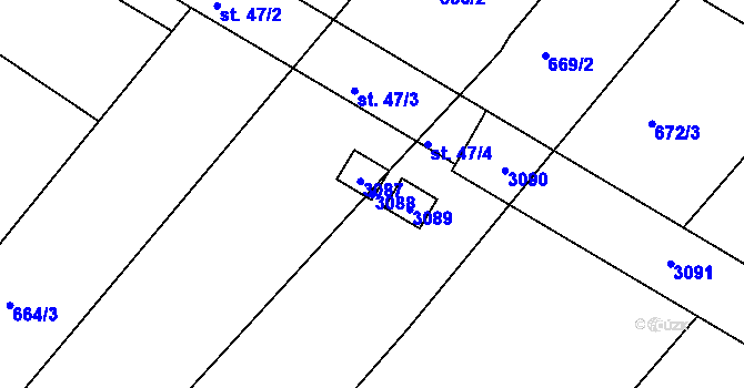 Parcela st. 3088 v KÚ Zaliny, Katastrální mapa