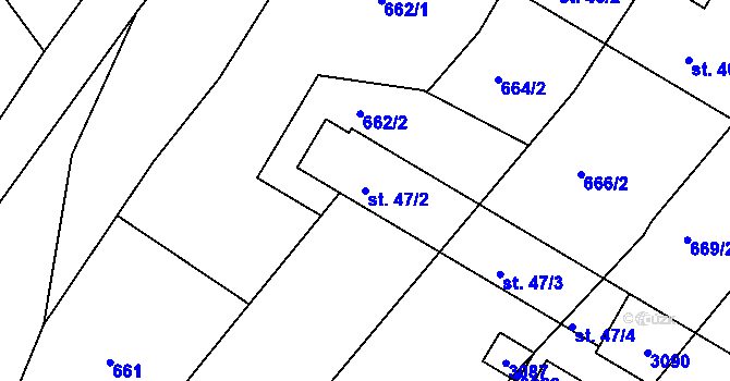 Parcela st. 47/2 v KÚ Zaliny, Katastrální mapa