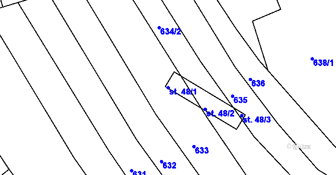 Parcela st. 48/1 v KÚ Zaliny, Katastrální mapa