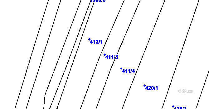 Parcela st. 411/3 v KÚ Zaliny, Katastrální mapa