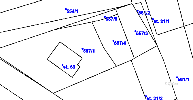 Parcela st. 557/1 v KÚ Zaliny, Katastrální mapa