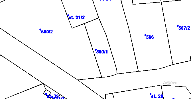 Parcela st. 560/1 v KÚ Zaliny, Katastrální mapa