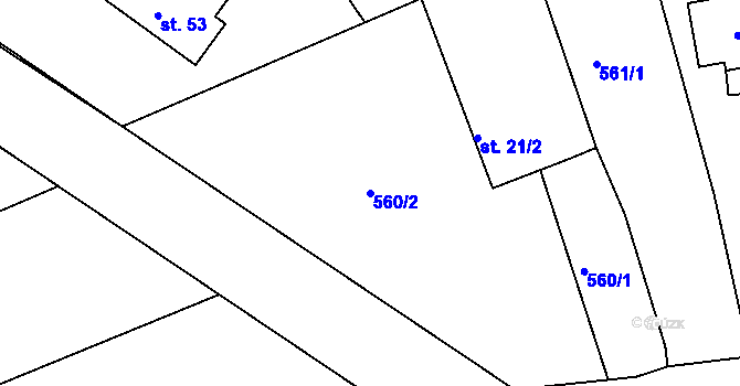 Parcela st. 560/2 v KÚ Zaliny, Katastrální mapa