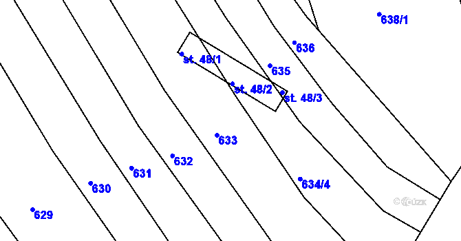 Parcela st. 634/1 v KÚ Zaliny, Katastrální mapa