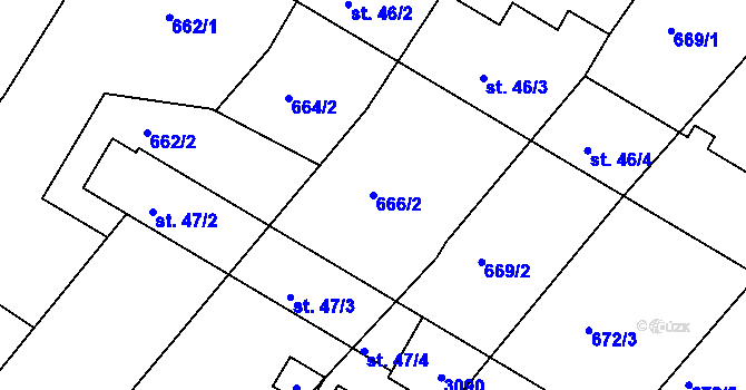 Parcela st. 666/2 v KÚ Zaliny, Katastrální mapa