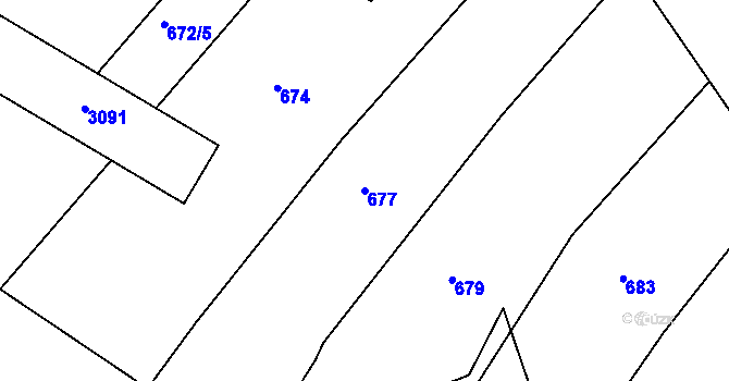 Parcela st. 677 v KÚ Zaliny, Katastrální mapa