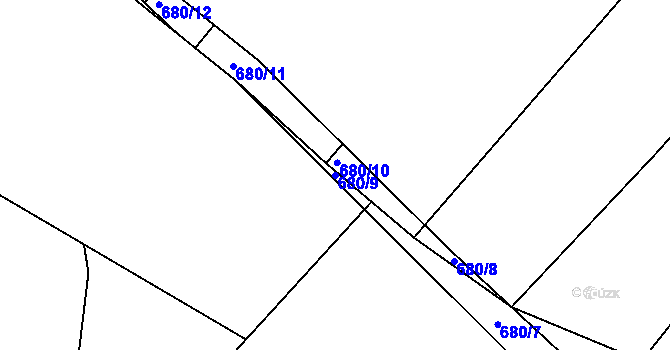 Parcela st. 680/9 v KÚ Zaliny, Katastrální mapa