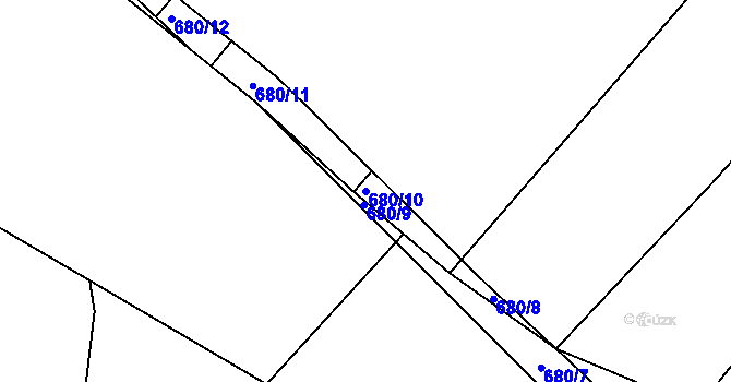 Parcela st. 680/10 v KÚ Zaliny, Katastrální mapa