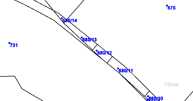 Parcela st. 680/12 v KÚ Zaliny, Katastrální mapa