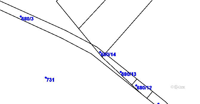 Parcela st. 680/14 v KÚ Zaliny, Katastrální mapa