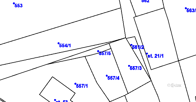 Parcela st. 557/5 v KÚ Zaliny, Katastrální mapa