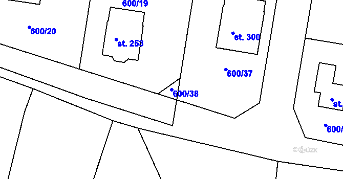 Parcela st. 600/38 v KÚ Kaliště, Katastrální mapa