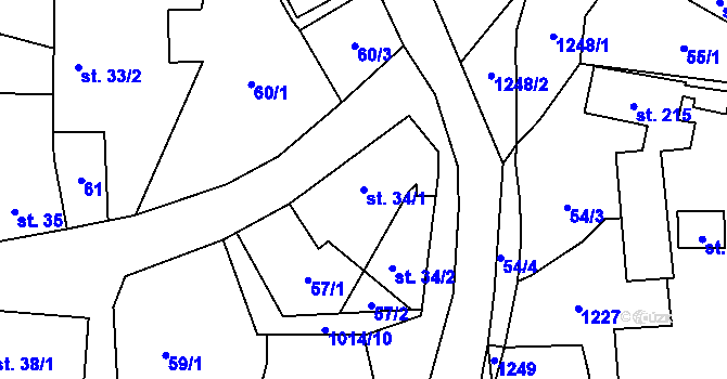 Parcela st. 34/1 v KÚ Kaliště, Katastrální mapa