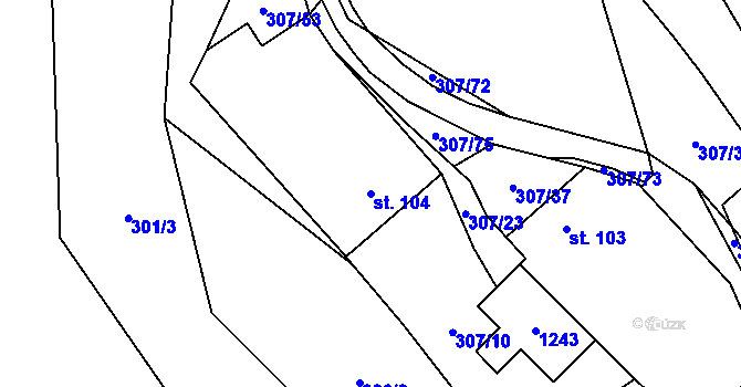 Parcela st. 104 v KÚ Kaliště, Katastrální mapa