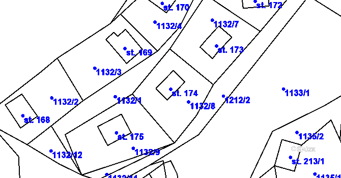 Parcela st. 174 v KÚ Kaliště, Katastrální mapa