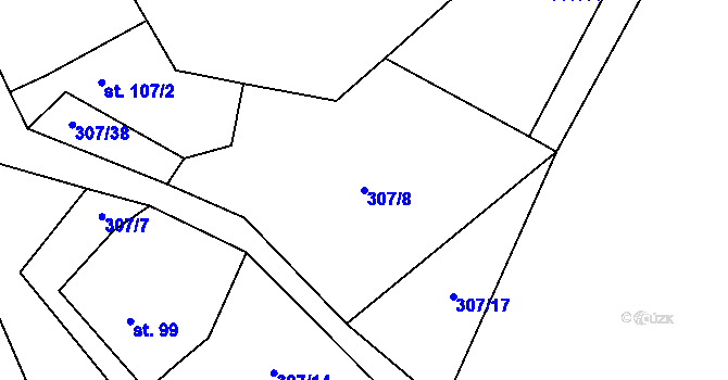 Parcela st. 307/8 v KÚ Kaliště, Katastrální mapa