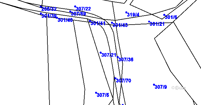 Parcela st. 307/21 v KÚ Kaliště, Katastrální mapa