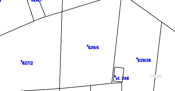 Parcela st. 629/5 v KÚ Kaliště, Katastrální mapa