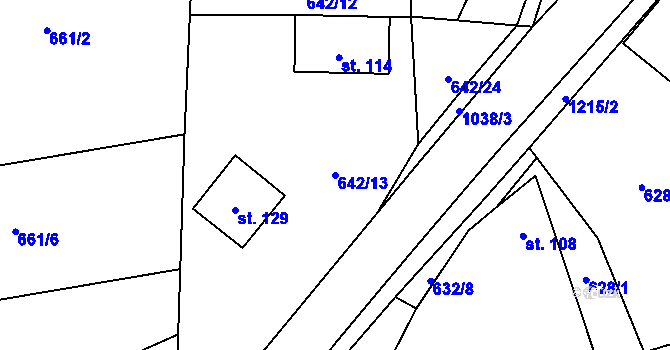 Parcela st. 642/13 v KÚ Kaliště, Katastrální mapa