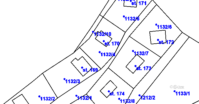 Parcela st. 1132/4 v KÚ Kaliště, Katastrální mapa