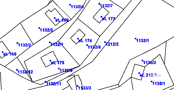 Parcela st. 1132/8 v KÚ Kaliště, Katastrální mapa