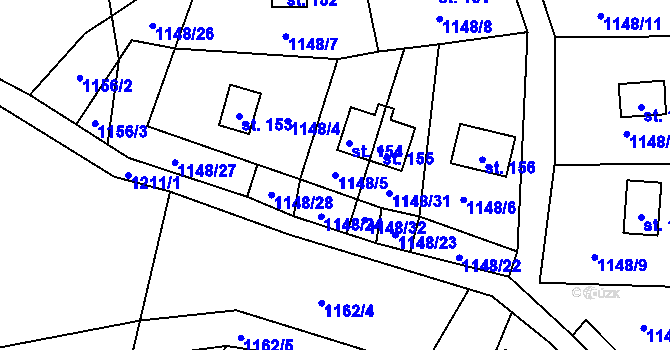 Parcela st. 1148/5 v KÚ Kaliště, Katastrální mapa