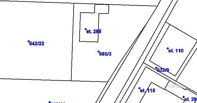 Parcela st. 685/3 v KÚ Kaliště, Katastrální mapa