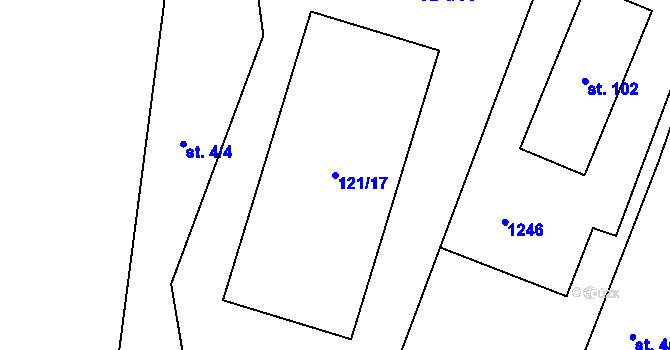 Parcela st. 121/17 v KÚ Kaliště, Katastrální mapa